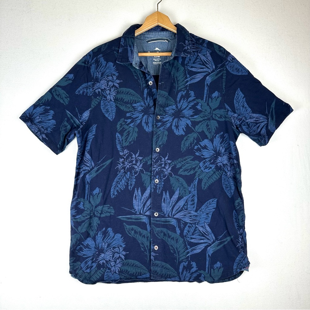 Tommy Bahama Indigo in Paradise Knit Camp Cotton Tropical Button Down Shirt